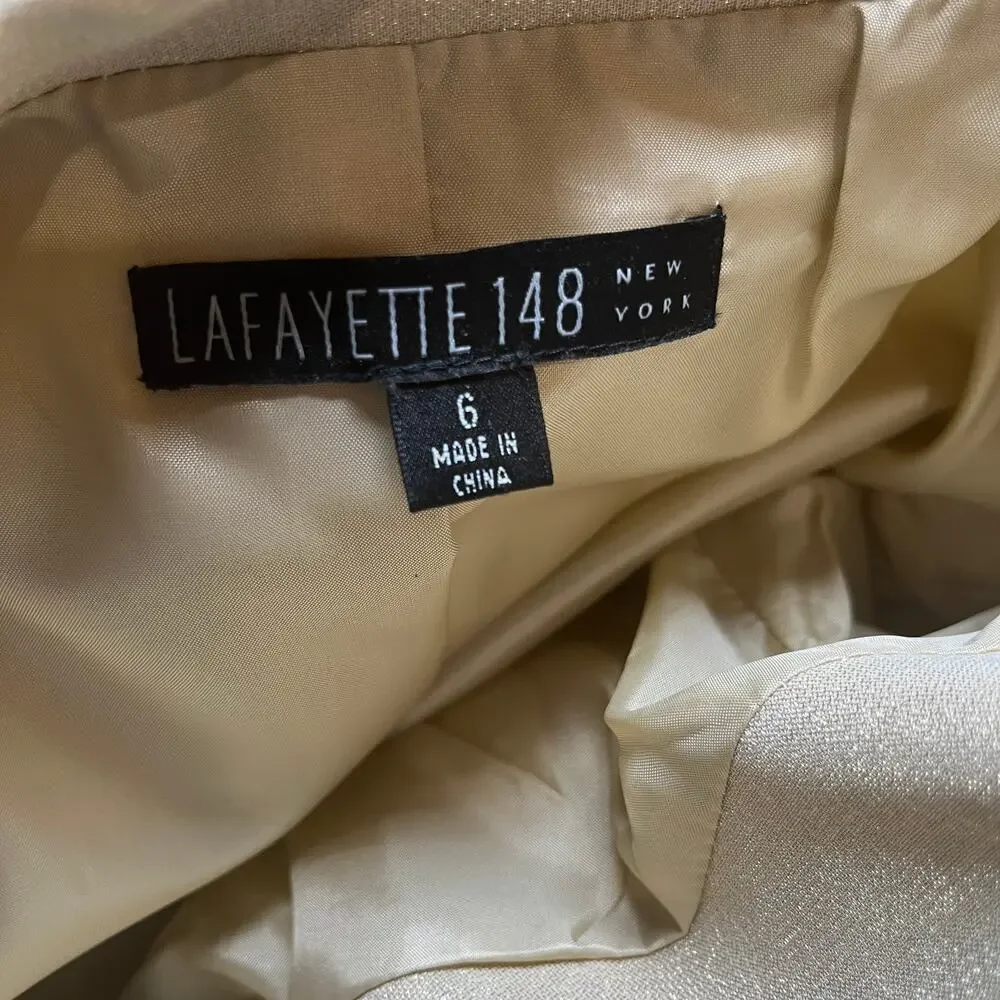 Lafayette 148 Blazer Jacket Womens 6 Gold Metallic One-Button Peak‎ Lapel Career